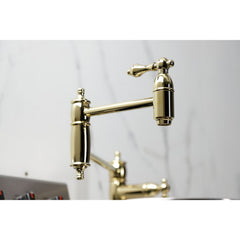 Deck Mount Pot Filler Faucet, Restoration, Two-Handle in Polished Brass