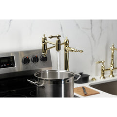 Deck Mount Pot Filler Faucet, Restoration, Two-Handle in Polished Brass