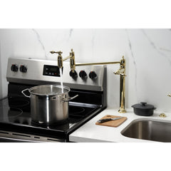 Deck Mount Pot Filler Faucet, Restoration, Two-Handle in Polished Brass
