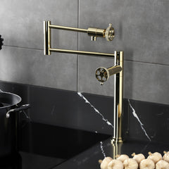 Deck Mount Pot Filler Faucet, Sona, Two-Handle in Polished Brass