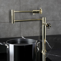 Deck Mount Pot Filler Faucet, Sona, Two-Handle in Polished Brass