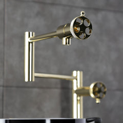 Deck Mount Pot Filler Faucet, Sona, Two-Handle in Polished Brass
