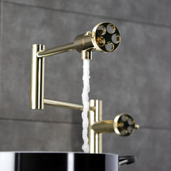 Deck Mount Pot Filler Faucet, Sona, Two-Handle in Polished Brass