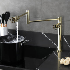 Deck Mount Pot Filler Faucet, Sona, Two-Handle in Polished Brass