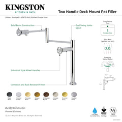 Deck Mount Pot Filler Faucet, Sona, Two-Handle in Polished Brass