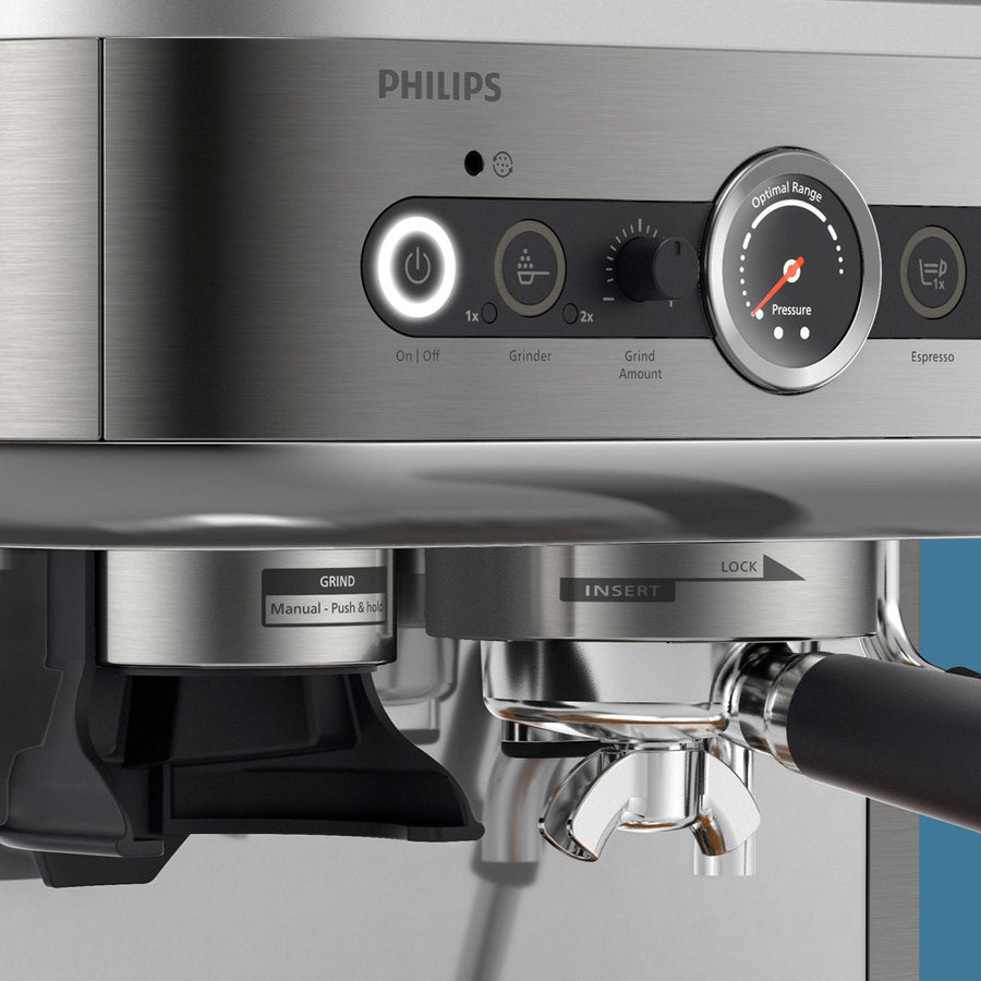 Side | Philips Barista Brew side view with steam wand and 450ml milk jug