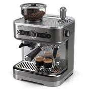 Hero | Philips Barista Brew semi-automatic espresso machine front view on kitchen counter with dual bean containers