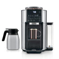 Front | De'Longhi TrueBrew automatic drip coffee maker with thermal carafe in stainless steel on a white backdrop
