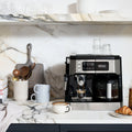 Lifestyle | combo brewer on a marble kitchen counter with espresso and latte