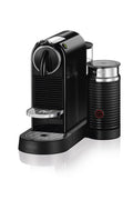 Angle | Nespresso CitiZ espresso machine and Aeroccino frother in black, three-quarter view on white backdrop