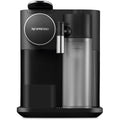 Angle | black machine with the capsule lever open showing the milk-frothing jug