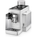 Front | De'Longhi Rivelia fully automatic espresso machine in white on a clean studio backdrop