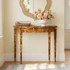 Demilune Console Table, 36 Inches Wide in Honey Burl Finish