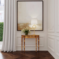 Demilune Console Table, 36 Inches Wide in Honey Burl Finish