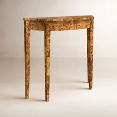Demilune Console Table, 36 Inches Wide in Honey Burl Finish