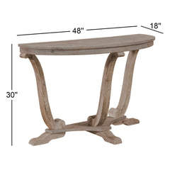 Demilune Console Table, 48 Inch, Whitewashed Wood with Brown Base
