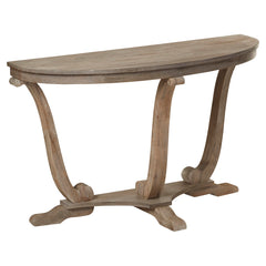 Demilune Console Table, 48 Inch, Whitewashed Wood with Brown Base