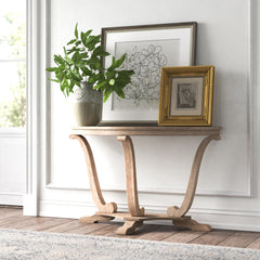Demilune Console Table, 48 Inch, Whitewashed Wood with Brown Base