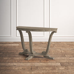Demilune Console Table, 48 Inch, Whitewashed Wood with Brown Base