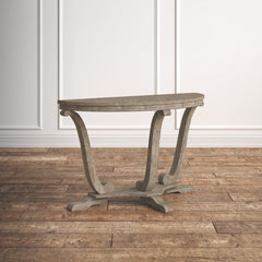 Demilune Console Table, 48 Inch, Whitewashed Wood with Brown Base