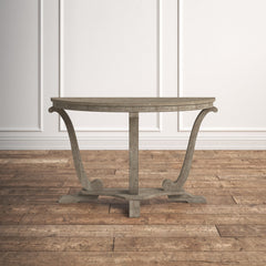 Demilune Console Table, 48 Inch, Whitewashed Wood with Brown Base