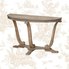 Demilune Console Table, 48 Inch, Whitewashed Wood with Brown Base