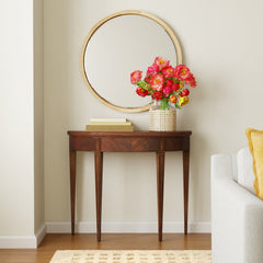 Demilune Console Table with Drawer, Olive Ash Burl