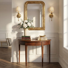 Demilune Console Table with Drawer, Olive Ash Burl