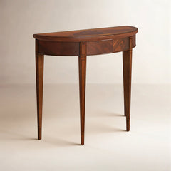Demilune Console Table with Drawer, Olive Ash Burl