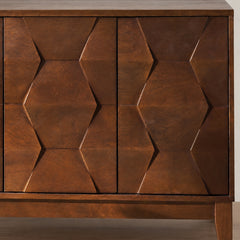 Close view of the geometric walnut door fronts