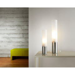 Dimmable LED Lamp, 18 in H, Silver Aluminum Base with Frosted White Shade