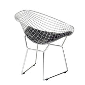 Dining Armchair, Black Faux Leather, Chrome Metal Legs, Wire Mesh Back