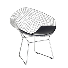 Dining Armchair, Black Faux Leather, Chrome Metal Legs, Wire Mesh Back