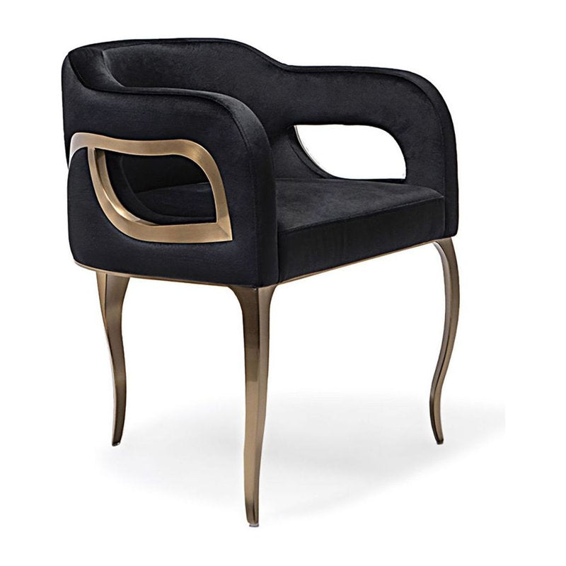 Dining Armchair, Black Velvet Upholstery with Steel Legs