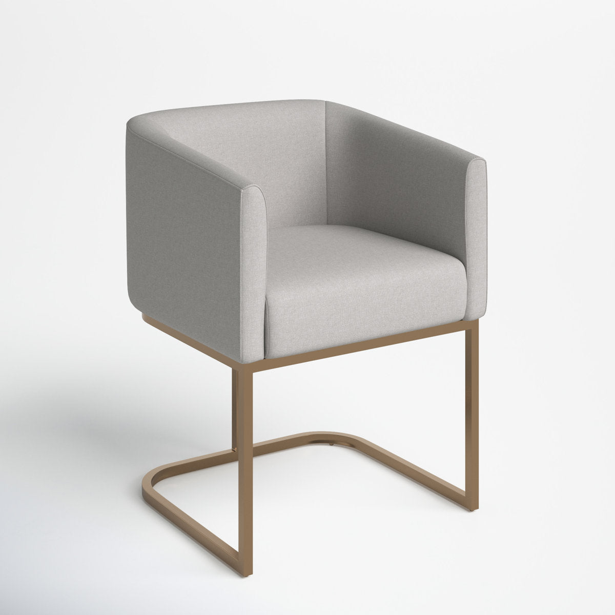 Dining Armchair in Gray Polyester Blend with Antique Brass Legs