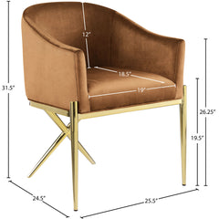 Dining Armchair, Saddle Velvet with Gold Metal Legs
