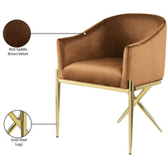 Dining Armchair, Saddle Velvet with Gold Metal Legs