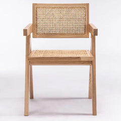 Dining Armchair, Solid Back, Solid and Manufactured Wood Frame, Natural