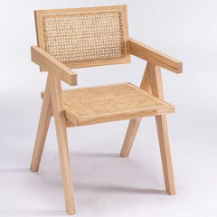 Dining Armchair, Solid Back, Solid and Manufactured Wood Frame, Natural