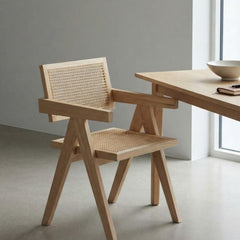 Dining Armchair, Solid Back, Solid and Manufactured Wood Frame, Natural