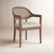Dining Armchair, Solid Oak Frame with Cane Panel in Taupe Beige