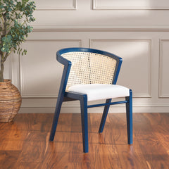 Dining Armchair with Solid Wood Legs and Padded Seat, Navy Frame