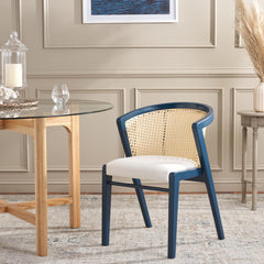 Dining Armchair with Solid Wood Legs and Padded Seat, Navy Frame
