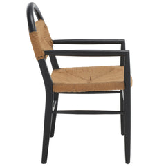 Dining Armchair with Woven Jute Rope Seat and Back, Brown with Black Frame