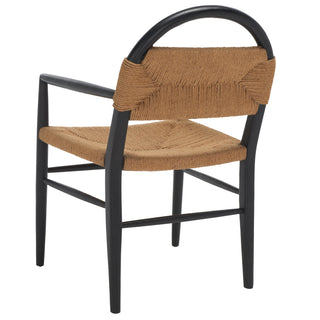Dining Armchair with Woven Jute Rope Seat and Back, Brown with Black Frame