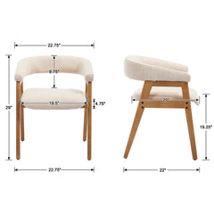 Dining Armchairs, Set of 2, Beige Linen Upholstery, Brown Solid Wood Frame