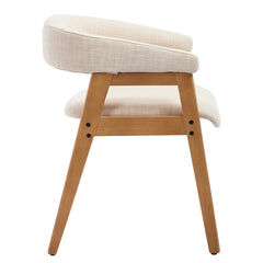 Dining Armchairs, Set of 2, Beige Linen Upholstery, Brown Solid Wood Frame