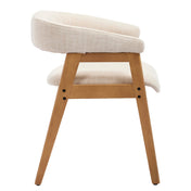 Dining Armchairs, Set of 2, Beige Linen Upholstery, Brown Solid Wood Frame