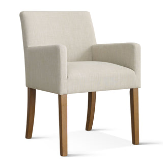 Dining Armchairs, Set of 2, Beige Linen with Solid Wood Legs