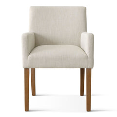 Dining Armchairs, Set of 2, Beige Linen with Solid Wood Legs